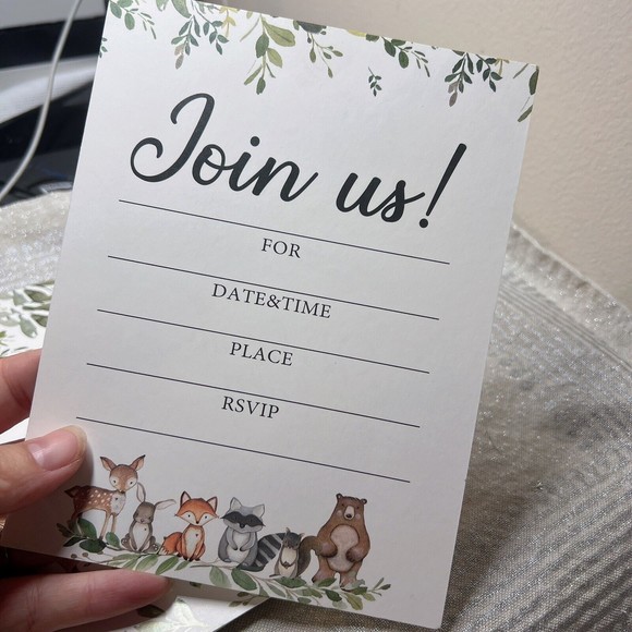 20 Baby Shower Invitations and Insert Cards - Woodland Animals New - Picture 3 of 5